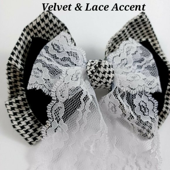 Vintage Houndtooth Hair Barette & Hair Ties -Lace Accent -2 Pc Set *MINOR WEAR - Picture 4 of 9